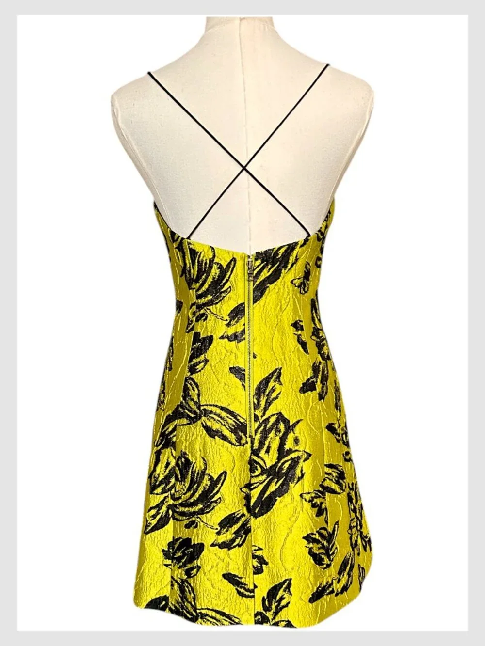 Alice + Olivia Tayla Floral Jacquard Mini Dress Citron Black Size 2 XS - Picture 6 of 8